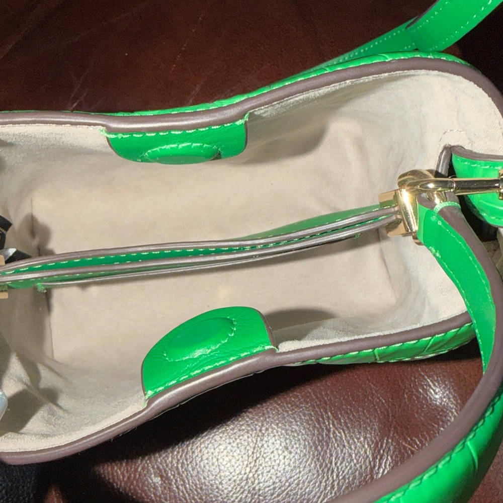 🔥🔥🔥Kate Spade Knott Croc Embossed Green Leather Mini Top Handle Crossbody Bag - Picture 10 of 14